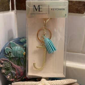 Modern Expressions Gold J Charm Keychain with Teal Tassel